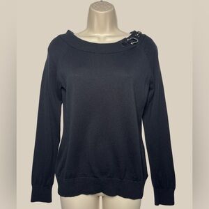 Lauren Ralph Lauren Women’s Black Long Sleeve Sweater Faux Buckle 100% Cotton M